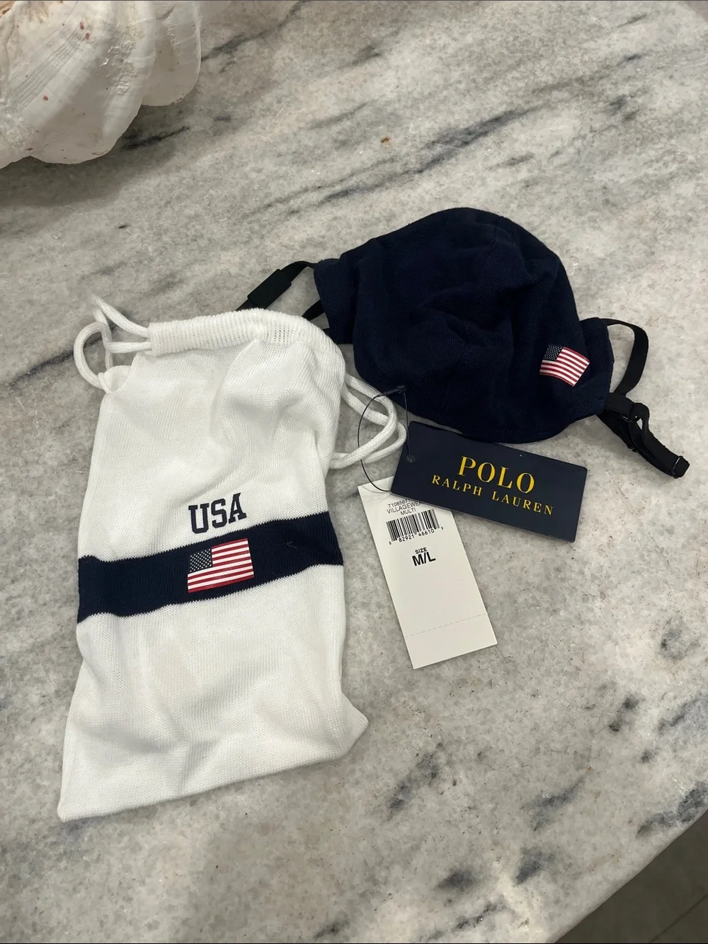 Polo by Ralph Lauren  Navy & White Face Mask Duo with USA Flag Detail